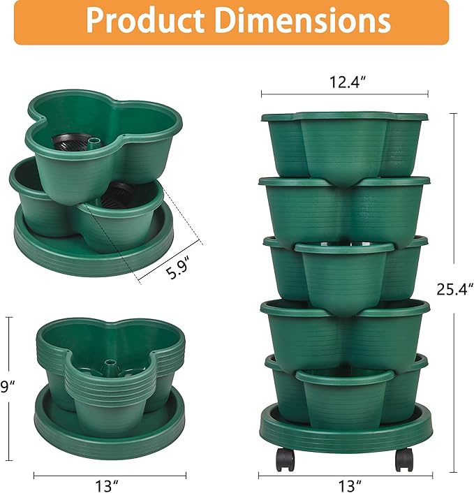 VECELO 5 Tier Vertical Garden Planter, Self Watering Stackable Planters - Image 2