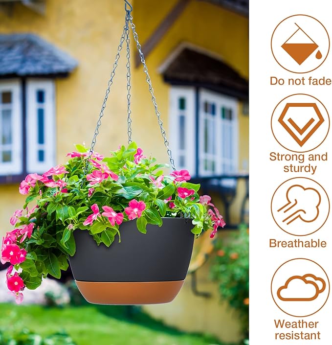 Mumufy 6 Pcs 8 Inch Hanging Planters, Dark Gray, Plastic - Image 4