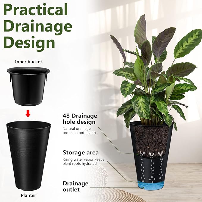 Sieral Set of 2 Tall Outdoor Planters 12 x 18 Inch Large Resin Outdoor Planters - Image 4