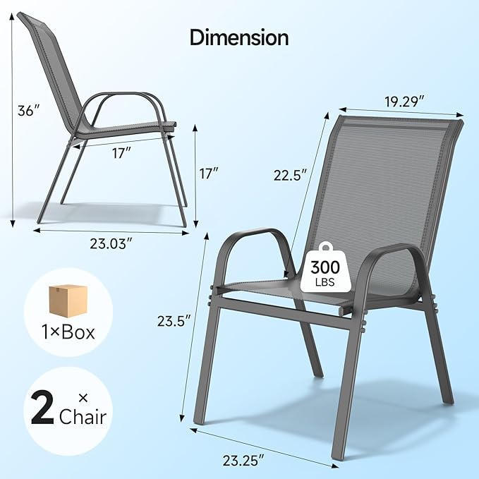 ONBRILL Patio Chairs set of 2, Easy Assembly Stackable Outdoor Dining Chairs - Image 2
