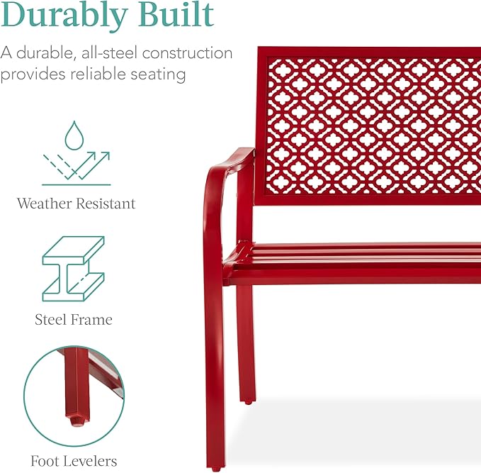 Best Choice Products Outdoor Bench 2-Person Metal Steel Benches Furniture - Image 4
