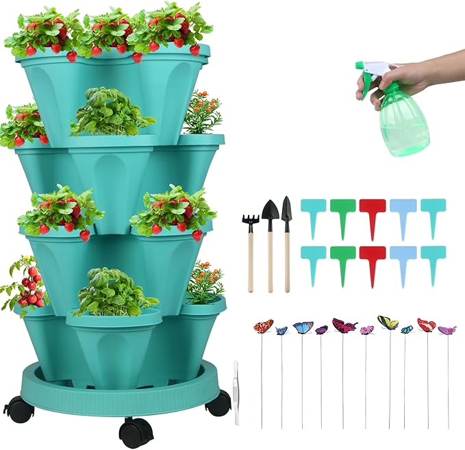 Vertical Planter 4 Tier Stackable Planters Garden Planters Strawberry Herb by GameXcel