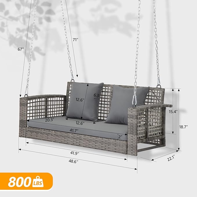 VINGLI 4 FT Rattan Porch Swing Outdoor Support 800 LBS - Image 5