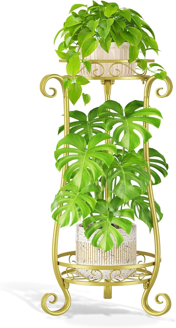 LASZOLA 2 Tier Gold Metal Plant Stand by LASZOLA