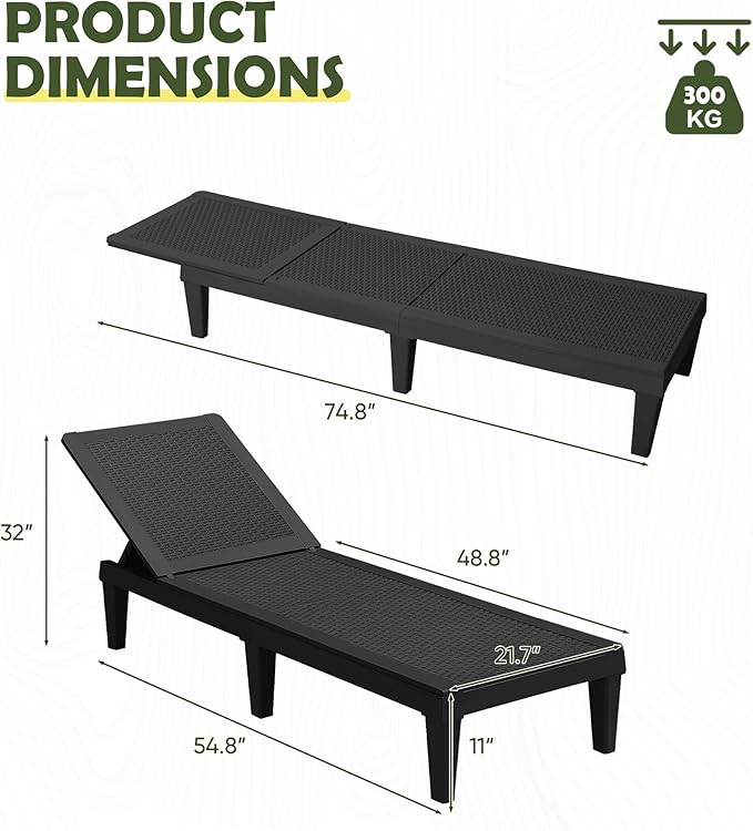 Devoko Outdoor Chaise Lounge Chair Set of 2 - Image 3