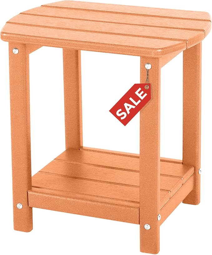 Adirondack Square Outdoor Side Table, 2-Tier Storage Patio Side Table, HDPE End by GARDENSTAR