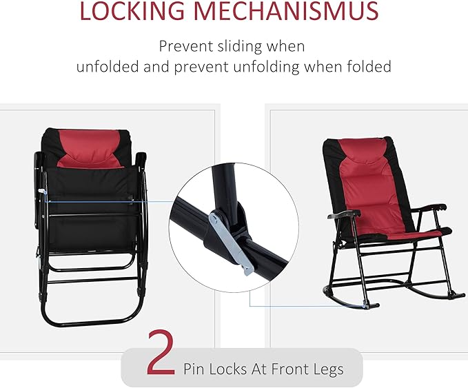 Outsunny Oversized Folding Rocking Camping Chair Set of 2, Padded Outdoor - Image 5