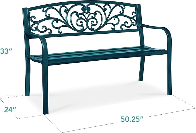 Best Choice Products Outdoor Bench Steel Garden Patio Porch Furniture - Image 2