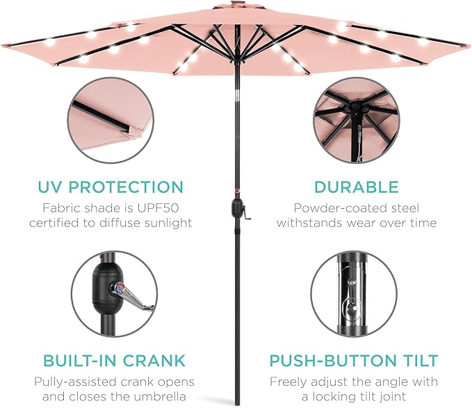Best Choice Products 10ft Solar Polyester LED Lighted Patio Umbrella w/Tilt - Image 5