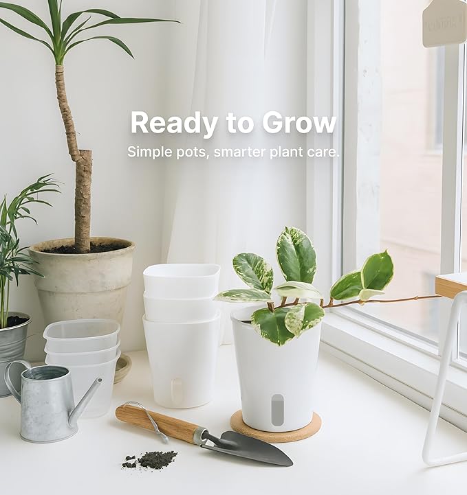 8 Pack 4" Self Watering Pots for Indoor Plants, Small White Plastic Planters - Image 2