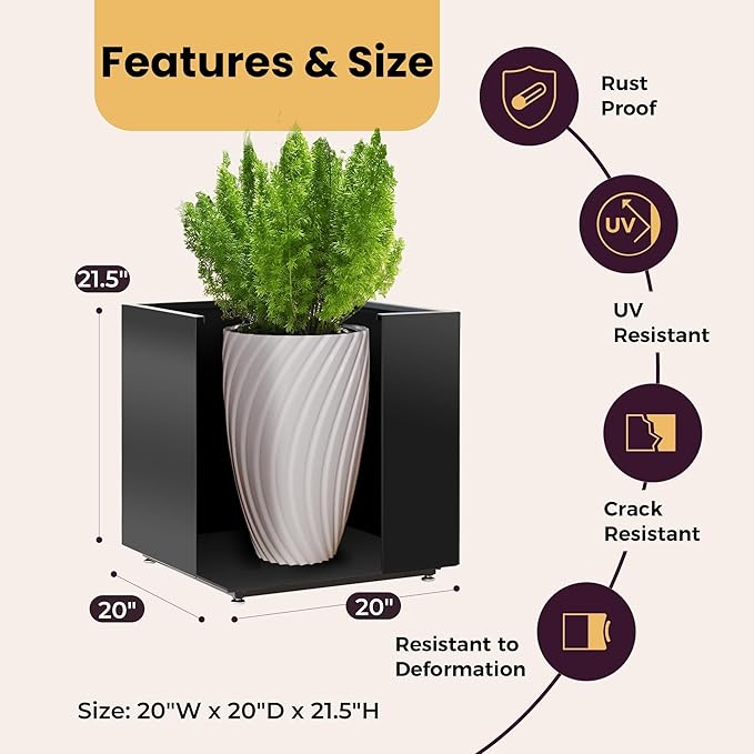 Large Metal Outdoor Planter Box 20Wx20Dx21.5H, Galvanized Steel Cube Planters - Image 3