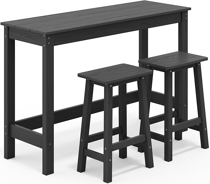 SERWALL 3-Piece Outdoor Bar Set, Rectangular All Weather HDPE Bar Height Patio by SERWALL