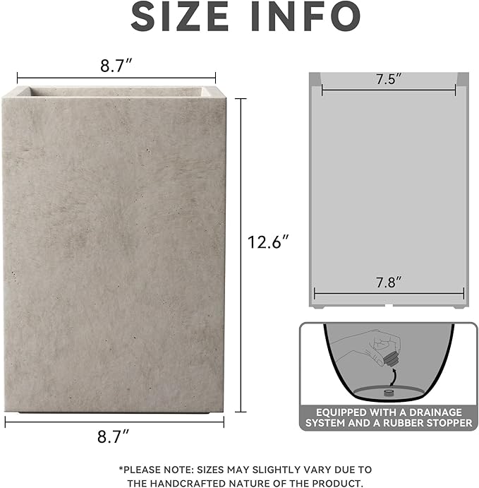 Kante 12.6" H Tall Rectangular Concrete Planters, Outdoor Indoor Lightweight - Image 2