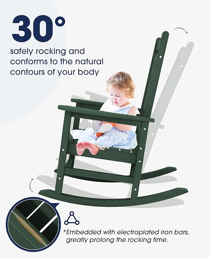 KINGYES Oversized Outdoor Rocking Chair Set of 2, All-Weather Patio Rocking - Image 5