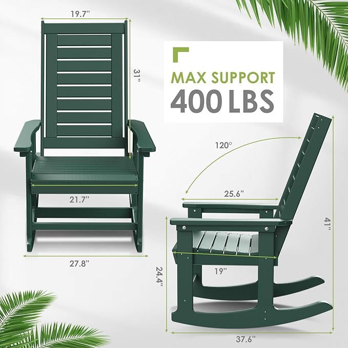 GREENVINES Outdoor Rocking Chairs | Set of 2 | Porch Rocker | HDPE Plastic | - Image 3