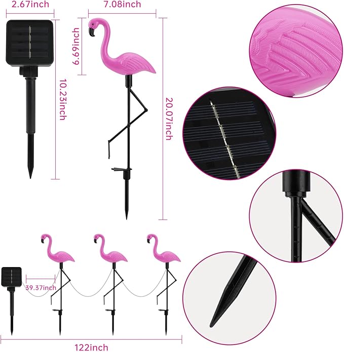 Flamingo Solar Lights, Outdoor Pink Flamingo Stake Light, Solar Powered Garden - Image 2