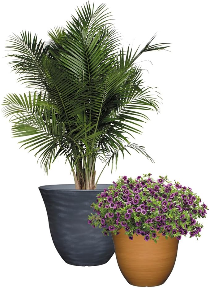 Classic Home and Garden Honeysuckle Resin Flower Pot Planter, Fossil Stone - Image 9