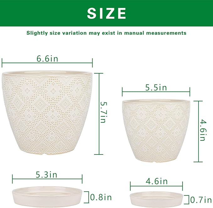 Docrin Ceramic Plant Pots Indoor, 6.6 + 5.5 Inch Planters - Image 2