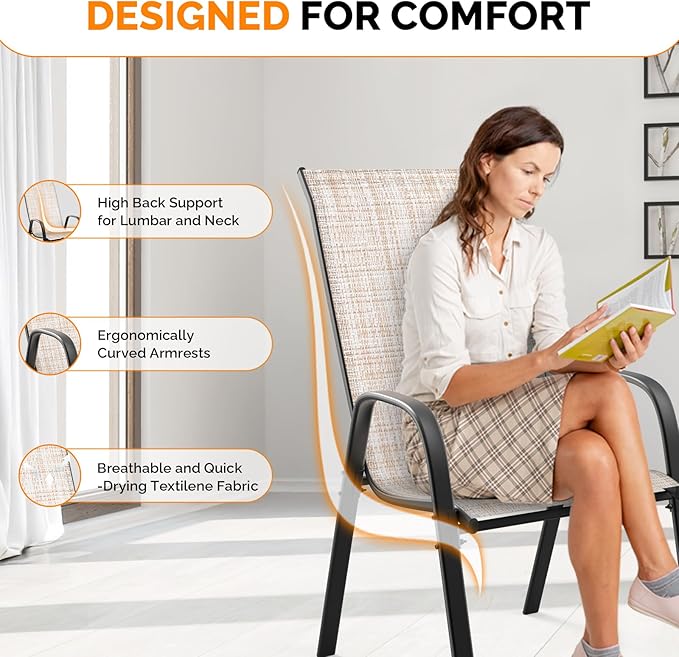 VINGLI Patio Chairs Set of 2 – Stackable Outdoor Dining Chairs - Image 5