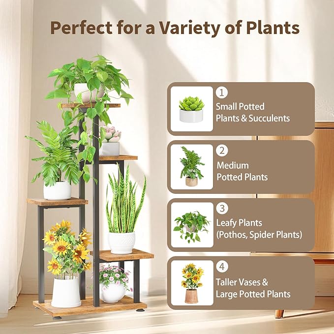 LASZOLA Black 5 Tiered Wood Plant Stand Indoor - Image 7