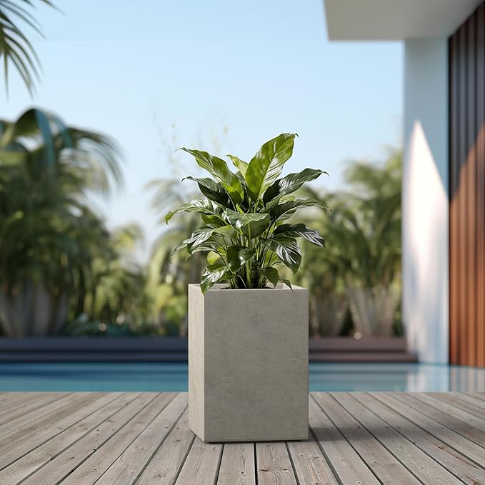 Kante 18.5" H Tall Rectangular Concrete Planters, Outdoor Indoor Lightweight - Image 7