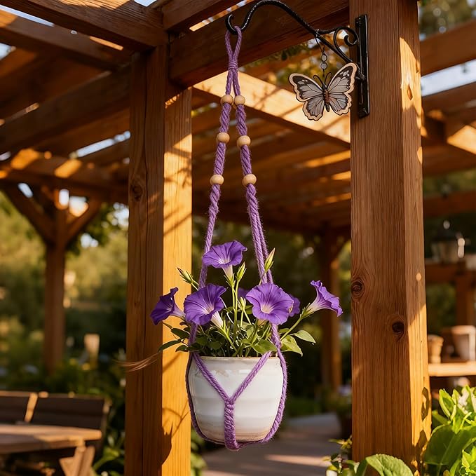 Macrame Plant Hanger, Wood Beads Cotton Hanging Planter Holder - Image 7