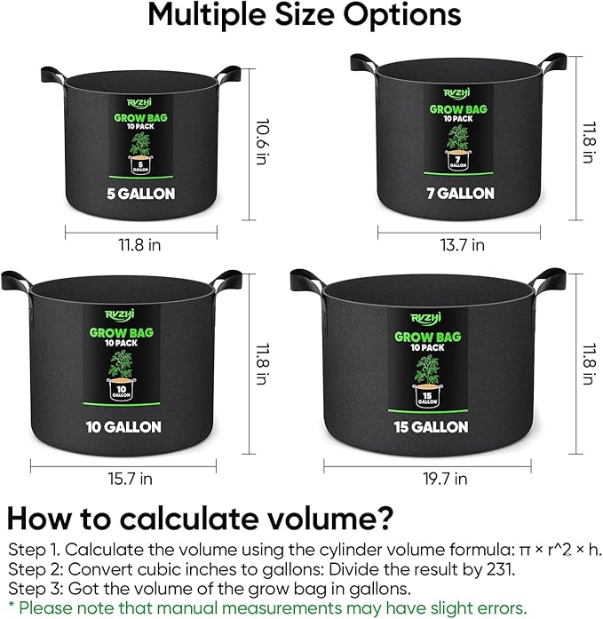 Grow Bags for Potato 5-Gallon: 10 Pack Black 350G Heavy Duty Thickened Fabric - Image 3