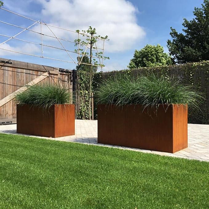 Corten Steel Corner Metal Planter Box L32 x W12 x D16 Garden Steel Planter Pot - Image 2