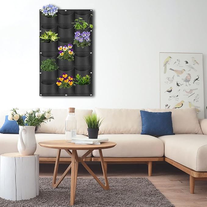 18 Pockets Hanging Planter Bags, Hanging Vertical Wall Mounted Plant Planting - Image 8