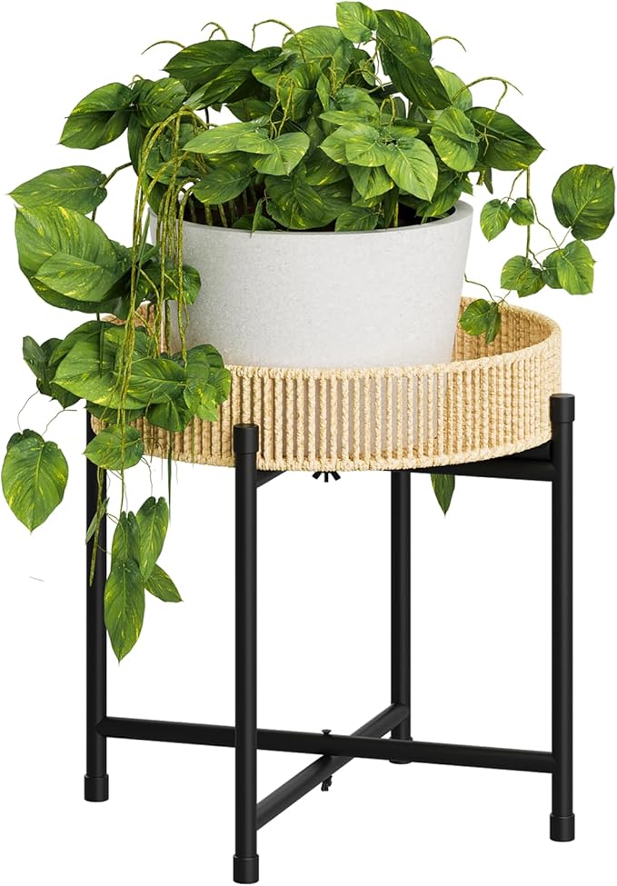 Bamworld Rattan Plant Stand Indoor Boho Plant Table by Bamworld