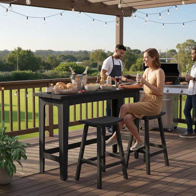 Ciokea 3 Pcs Outdoor Bar Height Table and Stools Set, Heavy-Duty All-Weather - Image 2