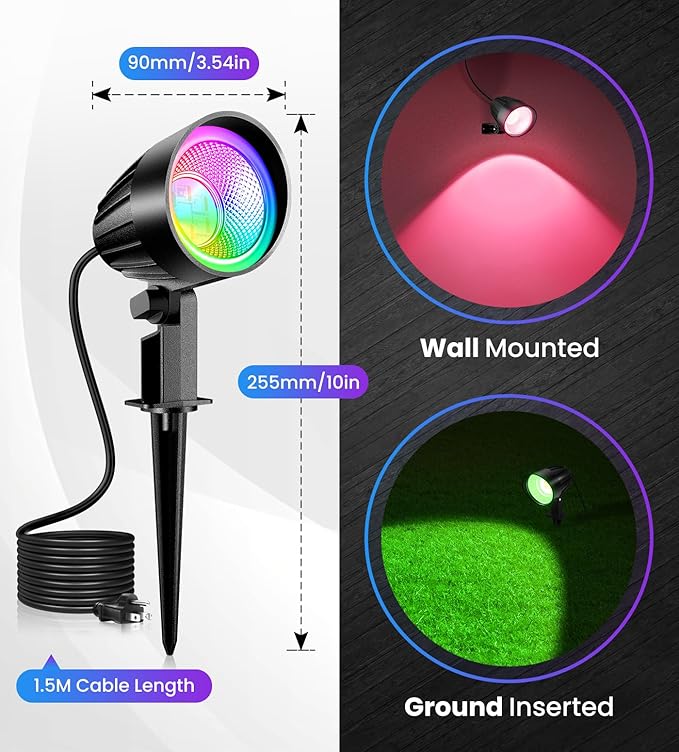 MEIKEE 15W RGB Landscape Spot Lights Outdoor, RGBW Color Changing Landscape - Image 8