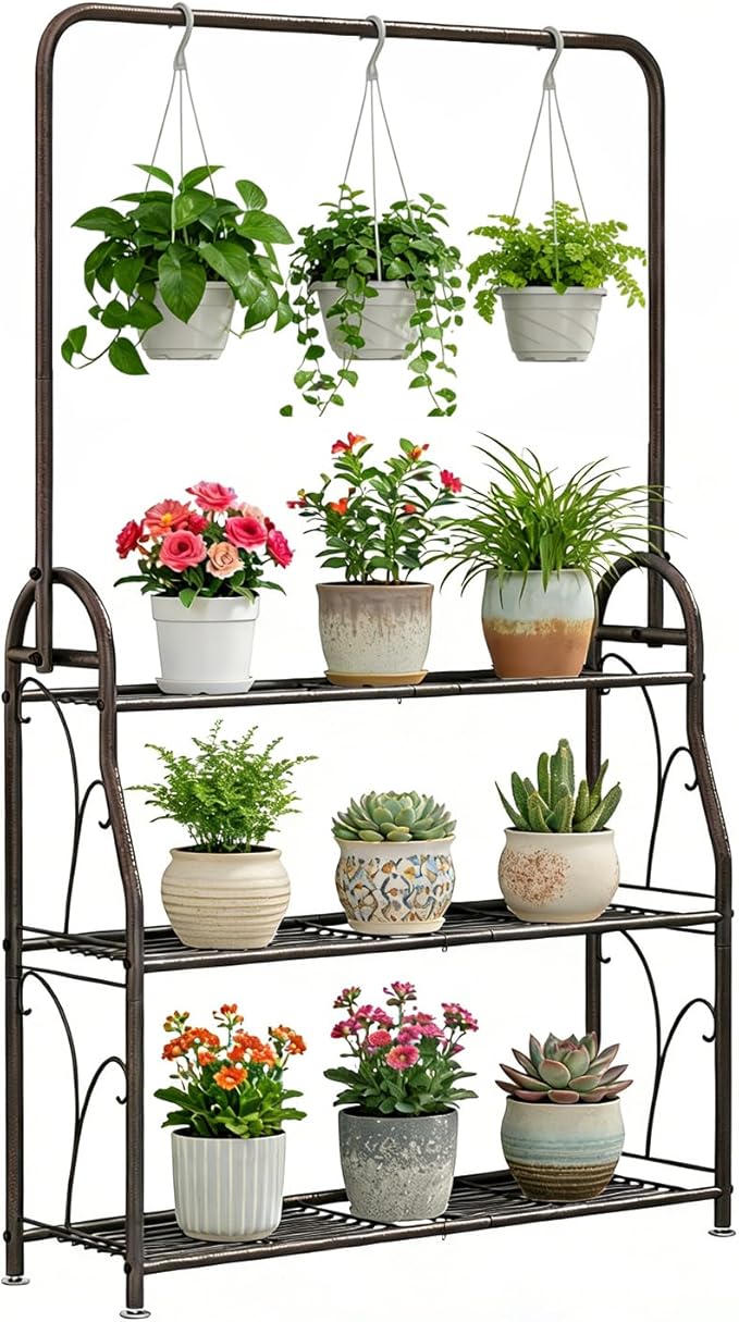 SORCEDAS Plant Stand Indoor Outdoor 3 Tier Tall Corner Hanging Shelf Metal by SpecialYourHome