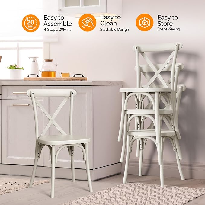 VINGLI Plastic Outdoor Dining Chairs Set of 4, Stackable Patio Cream White - Image 6