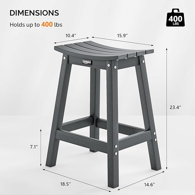 VINGLI 24 Inch Outdoor Bar Stools Set of 2, HDPE Weather Resistance Counter - Image 3