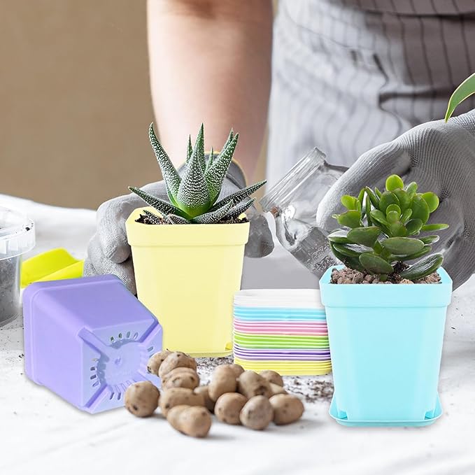 OJYUDD 24 Pack Multi Color Plastic Plant Pot, Colorful Plastic Square Pots - Image 6