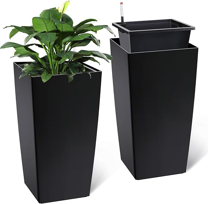 30 Inch Tall Self Watering Planters Set of 2, Outdoor Plant Pots - Image 3
