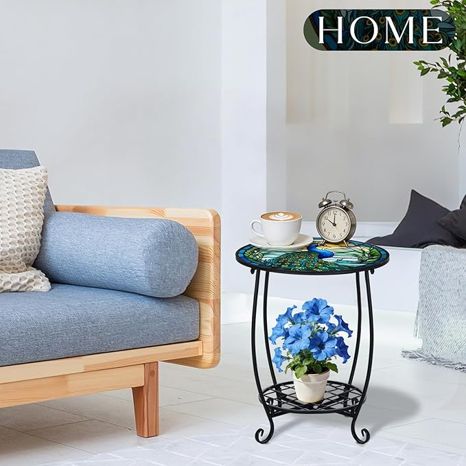 Outdoor Side Table Round Small Mosaic Patio Accent Indoor End Plant Coffee Tea - Image 7