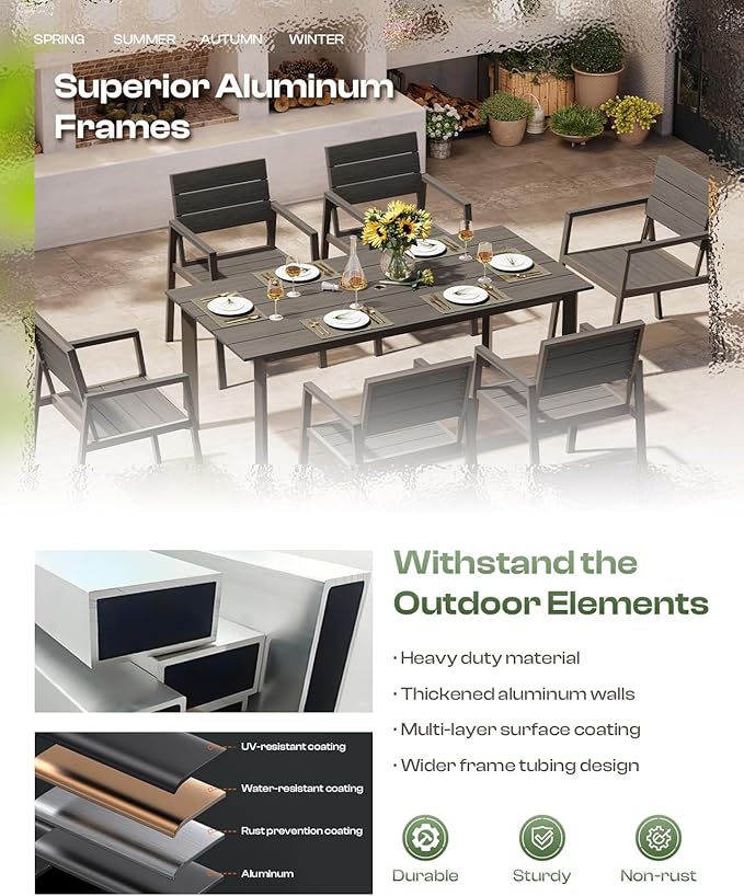 Outdoor Dining Set for 4, Aluminum Patio Table and Chairs Set - Image 4