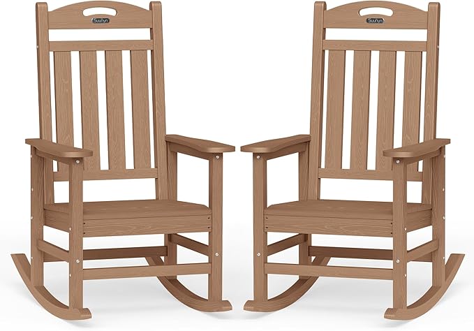Oversized Rocking Chairs Outdoor Set of 2, High Back Porch Rocking Chair by Suunyn