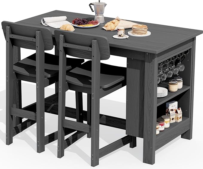 SERWALL 3-Piece Outdoor Counter Height Bar Set, HDPE Patio Bar Table - Image 2