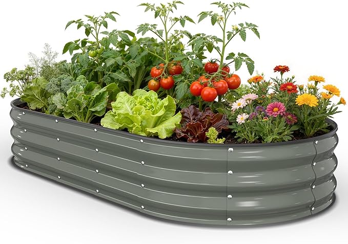 Galvanized Raised Garden Bed 6x3x1 FT, Oval Metal Raised Garden Bed Outdoor by Pattiumo