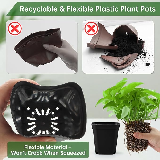 100 Pack Plant Nursery Pots 3.15 Inch, Durable Square Seedling Pots - Image 3