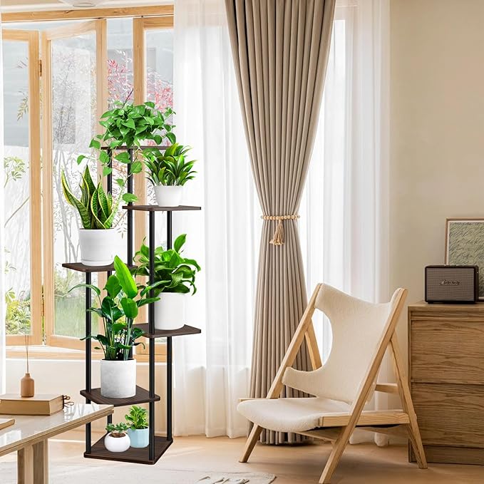 6 Tier Wood Tall Plant Stand Metal Rack Indoor, Planter Shelf Display Rack - Image 6