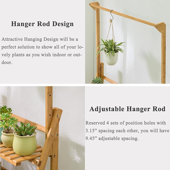 COPREE Bamboo 3-Tier Hanging Plant Stand Planter Shelves Flower Pot Organizer - Image 3