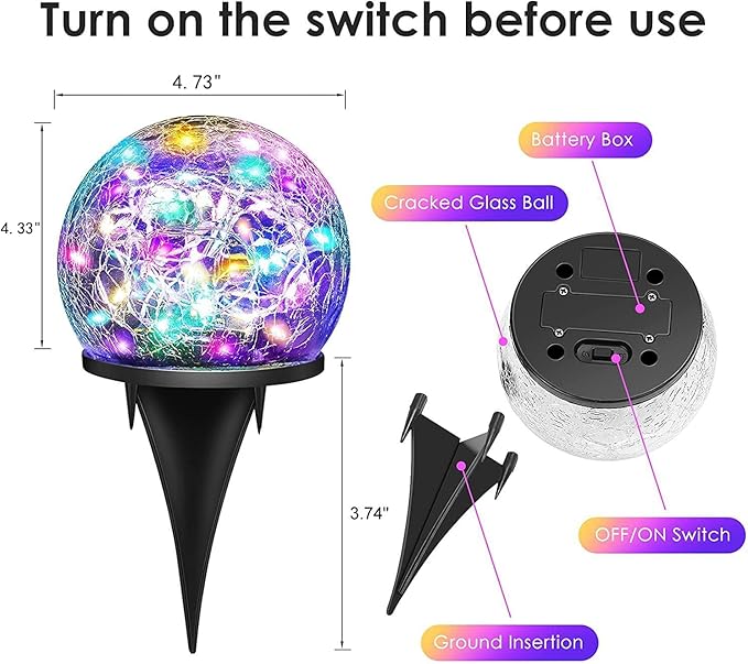 Solar Garden Lights, 2 Pack 80 LED Colored Cracked Glass - Image 6