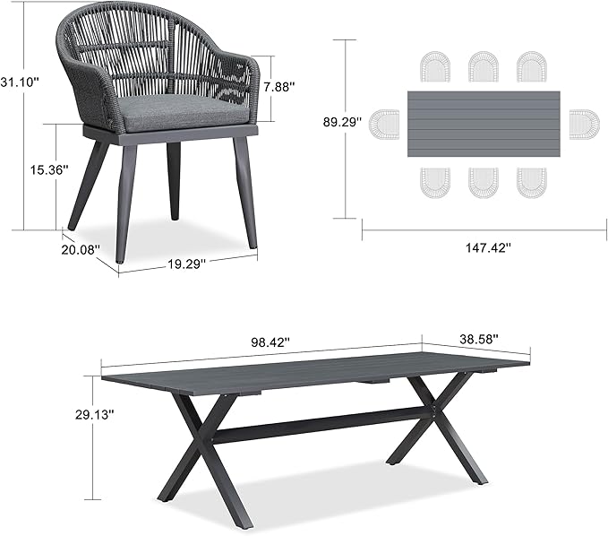 PURPLE LEAF 9 Piece Longer Patio Dining Set - Image 7