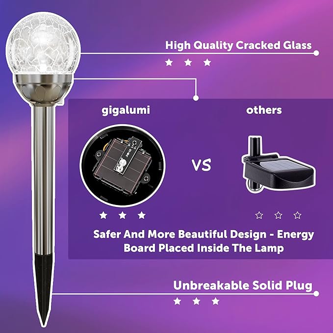 GIGALUMI Solar Outdoor, Cracked Glass Ball Solar Garden Lights, Color Changing - Image 9
