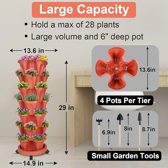 DUNCHATY Stackable Planters 7 Tier Vertical Garden Planting Tower Planters - Image 3