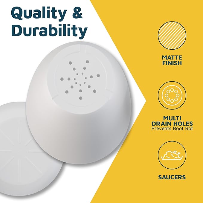 White Plant Pots with Drainage Holes & Saucers 15 Pack, Indoor & Outdoor - Image 7